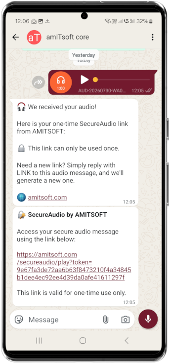 Secure Audio WhatsApp message preview